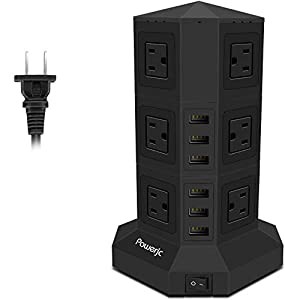 電源タップ 縦型コンセント タワー式 オフィス・会議用 USB急速充電3m 1500Wスイッチ付 12口 ３層 Powerjc(中古品)