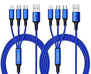 3in1 充電ケーブル 2本組 Type-C/ライトニング/Micro USB ケーブル C Micro USB ケーブル 同時給電可 多機種対応 1.2M (ブルー)(