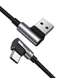 UGREEN USB Type C L字 ケーブル 3m QC3.0/2.0対応 急速充電 データ転送 ナイロン編み 高耐久性 Xperia XZ2 Galaxy S9 等に適用(