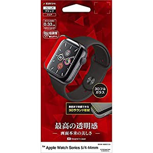 ラスタバナナ Apple Watch Series5 Series4 44mm フィルム 全面保護 ガラスフィルム 高光沢 3D曲面フレーム ブラック アップルウ