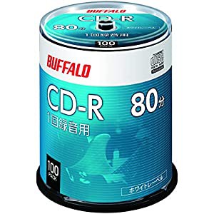 【Amazon.co.jp限定】 バッファロー 音楽用 CD-R 1回録音 80分 700MB 100枚 スピンドル ホワイトレーベル RO-CR07M-100PW/N(中古