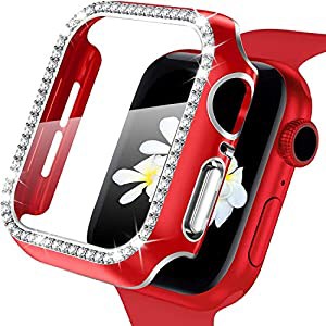 Apple Watch 3/2/1 38mm 対応ケース ガラスフィルム 一体型 保護フィルム付き 黒縁なし クリスタルダイヤ付き アップルウォッチ 