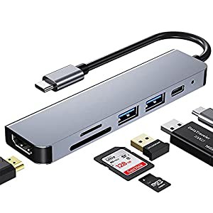 USB C ハブ アダプタ 6-in-1 マルチポート USB ハブ Type-C 【4K HDMI ＋ 87W 高速 PD充電＋USB3.0ポート + SD&TFカードリーダー