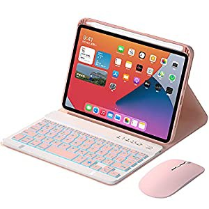 iPad Mini 6 2021キーボードケース，ワイヤレスマウス付き，分離式 7色バックライトワイヤレスBluetoothキーボード，iPad Mini 6