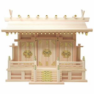 松山神仏具店 神棚 通し屋根三社 雲シール付 日本製 国産桧 幅54cm 高40cm 奥21.5cm