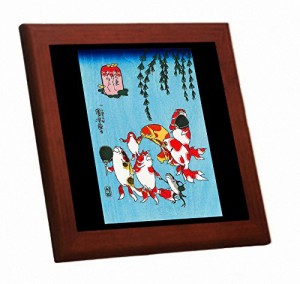 歌川国芳『 金魚づくし 』の木枠付きフォトタイル（浮世絵シリーズ） (ぼんぼん)