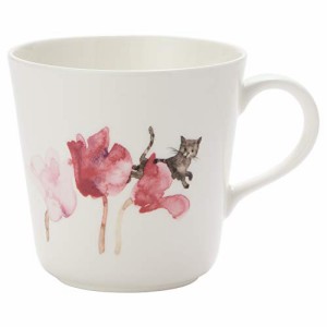 NARUMI(ナルミ) マグカップ シクラメンと猫 いわさきちひろ 340cc 花柄 おしゃれ かわいい 大きめ プレゼント 電子レンジ温め 食洗機対応