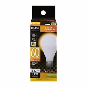 エルパ LED電球 ミニクリプトン球形 口金E17 60W形 電球色 5年保証 LDA7L-G-E17-G4106