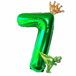 deerzon 恐竜 7歳 数字 バルーン セット 誕生日 飾り付け 男の子 巨大 風船 バースデー 王冠 (数字「7」)