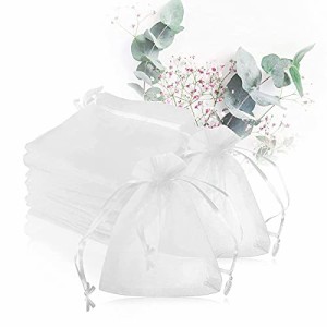 Magicfour 50枚 オーガンジー巾着袋 ラッピング袋 小 プレゼント袋 可愛い 無地 透明 サシェ 袋 ポプリ袋 匂い袋 誕生日 母の日 結婚式 