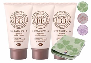 アズマ商事 ミネラルBBクリーム 旅美人 SPF35/PA*** 40g*3本セット【今治タオルハンカチ付き】 (花柄)