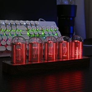 ニキシー管 時計 擬発光管時計 レトロモダン木製クロックインテリア おしゃれ 1600万色 RGBフルカラー 卓上時計 (ブラックウォールナット