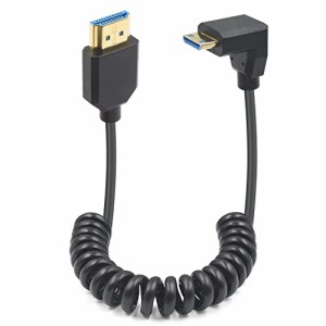 Duttek L字型ミニHDMI HDMIコイルケーブル 2.1バージョン 48Gbps 超薄型 下向きミニHDMIオスHDMIオスケーブル 8K@60Hz HDトランスミッシ