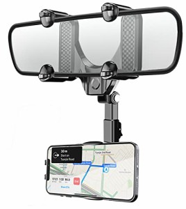 JOCOSA 車用バックミラー 携帯電話ホルダー 携帯電話マウント 車用 ユニバーサル 360*回転可能 格納式 調節可能 多機能 GPSホルダー すべ