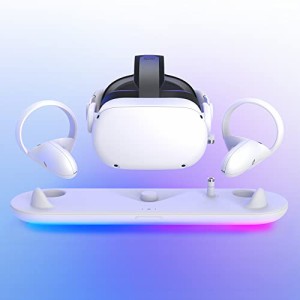 KIWI design vr充電ドック 充電スタンド vrアクセサリー Quest2対応 磁気充電 RGBライト付き 2.5h高 速充電 QC01