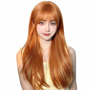 BARSDAR ウィッグ ロング 巻き髪 インナーカラー フルウィッグ ウェーブ 自然 ぱっつん前髪 wig 小顔 耐熱 お洒落 ハロウィン 仮装 レデ