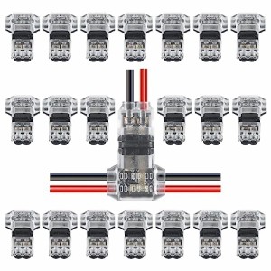 20個入り T字型 2ピン 配線コネクター 車用コネクター 分岐配線用コネクター 36V 9A 0.3sq-0.75sq AWG18-22 適合線径φ1.5mm-φ2.1mm