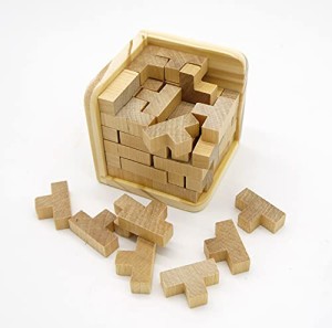 テトリス キューブパズル 木製 puzzle 立体パズル 3d立体パズル ゲーム 大人向け 難しい 脳トレ Ｔ型 54個の組み合わせ パズル