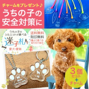 【3個セット】 名入れ 迷子札 シルエット 犬 猫 キーホルダー ペット アクリル 透明 名入れ無料 大好きなうちの子の わんにゃん 文字入れ