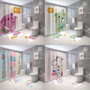 漫画の動物の浴室のシャワー?カーテンのNonslipの敷物の洗面所のふたカバーバスマット