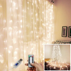 LED カーテンガーランドウィンドウ USB リモコン ストリングライト ホームルーム クリスマス デコレーション
