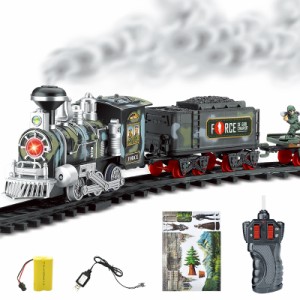 列車セット充電式クラシック蒸気機関車おもちゃセット電気煙リモコントラック