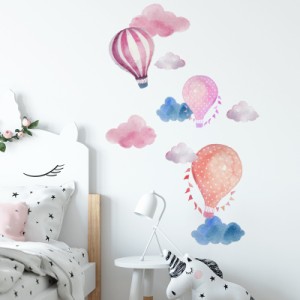 自己接着壁ステッカー水彩熱気球色の雲漫画背景の装飾