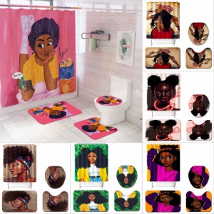 滑り止めラグ付き4個/セットシャワーカーテントイレふたカバーバスマットセットアフリカの女性パターン装飾
