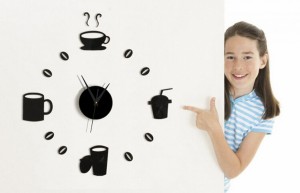 DIYスタイリッシュな面白いコーヒーカップ形状のミラーステッカー時計の壁時計の壁のステッカー居間ホームデコレーション（含まれていな