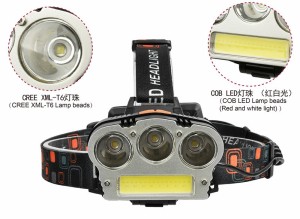 USB充電T6 + COB LED強力なライトヘッドライト釣りキャンプランプ屋外の活動（赤と白の光）