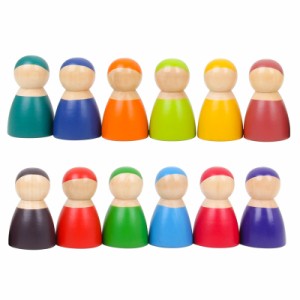 12個/セット虹色の木製のプレイハウスドールブロック子供向け早期教育玩具