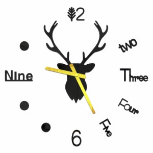 鹿の頭の壁時計壁ポスターなし穴Diyアクリルシンプルな時計ミュート家庭用リビングルーム壁時計