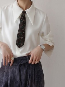 レディース トップス シャツ ブラウス 長袖 襟付き ネクタイ ネクタイ付き スマート コンサバ ボタン かわいい 大人可愛い きれいめ シン