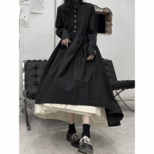 ヘップバーン風黒の長袖スーツワンピふわふわスカート