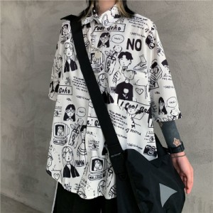 韓国系ファッションヴィンテージ 風 カジュアルシャツ 半袖ポリシャツ  送料無料