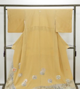 色留袖 正絹 松尾光琳 花鳥模様 身丈161.5cm 裄丈64.5cm 色留袖 一つ紋 リサイクル 着物