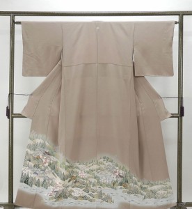 色留袖 正絹 寺院風景模様 身丈157.5cm 裄丈62.5cm 色留袖 一つ紋 リサイクル 着物