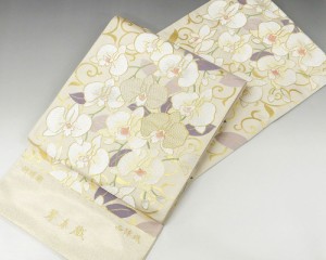 袋帯 新品仕立付き 正絹 西陣 まいづる謹製 胡蝶蘭模様 袋帯 未仕立 仕立て代込み 新品 g1455