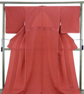 単衣 色無地 新品仕立済 正絹 単衣 紅色 身丈164.5cm 裄丈67.5cm 色無地 新品 仕立て上がり 着物