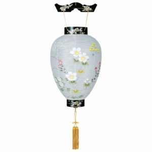 盆提灯 八女提灯 吊り提灯 壺型 蒔絵絹絵入 長さ78cm （P18)(8104-00234ac) LED電池式 初盆 お盆