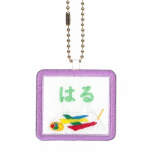 キッズ お名前タグ（名入れキーホルダー） 絵画2  na-kaiga2  紫縁色 名前刺繍糸ミント