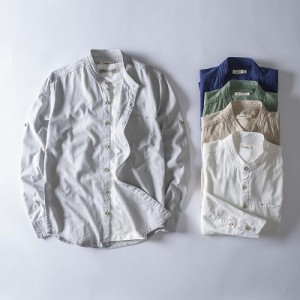 カジュアルシャツ リネンシャツ メンズ 長袖 バンドカラー ラミー 白シャツ 涼しい 5色展開 春夏 新作