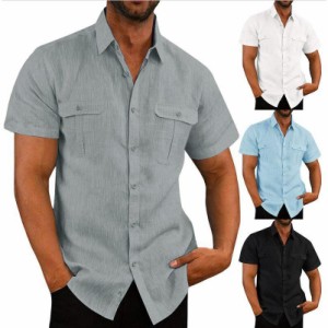 カジュアルシャツ リネンシャツ メンズ 半袖シャツ 開襟シャツ ビジネス 紳士服 メンズファッション 夏物 薄手 ゆったり涼しいシンプル 