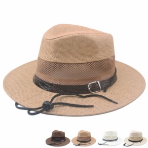 麦わら帽子 メンズ ハット つば広 夏 中折れ帽 紳士帽 ストローハット 大きいサイズ アウトドア サファリハット UVカット