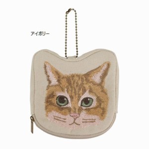 ポーチ レディースバッグ レディースファッション ねこ刺繍 キュート ねこフェイス 刺繍 ダイカット イヤホンやリップなど 小物入れ