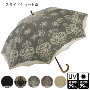 晴雨兼用傘 傘 ファッション小物 レディースファッション 春夏 2重レース ダマスク柄 スライドショート傘 日傘 UVカット レース張り付け