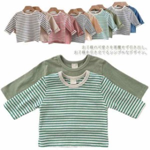 トップス tシャツ Tシャツ 長袖 秋 カットソー シンプル キッズ クルーネック 春 韓国子供服 ボーダー柄 綿 無地 赤ちゃん インナー 女