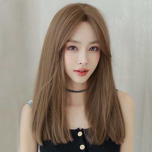 ウィッグ ストレート 真ん中分け ロング 【高熱糸】 WIG 自然 簡単着用 小顔 ロングウィッグ 前髪長め ネット付 自然 ウィッグネット