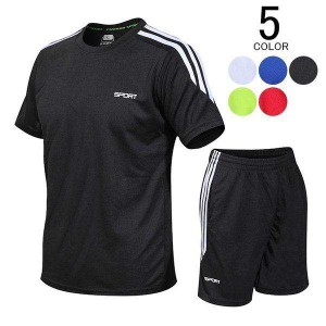 スポーツウエア夏用メンズ上下セット吸汗速乾半袖Tシャツジムトレーニングウェアランニングウェアマラソン