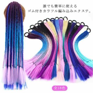 ゴム付き かんたん装着 ヘアアクセサリー ポニーテール 髪留め 三つ編み ウィッグ カラー エクステ 仮装 エクステ カラフル編み込み 編